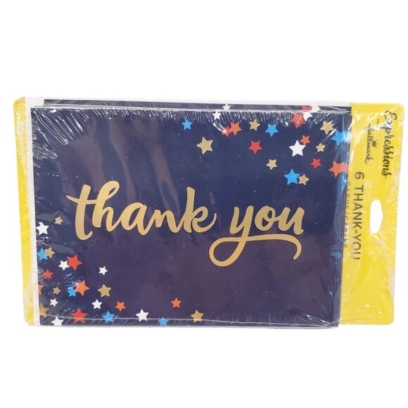 Hallmark Expressions Thank you Cards Blue with Colorful Stars 6 Cards LPH1083 - Picture 5 of 5